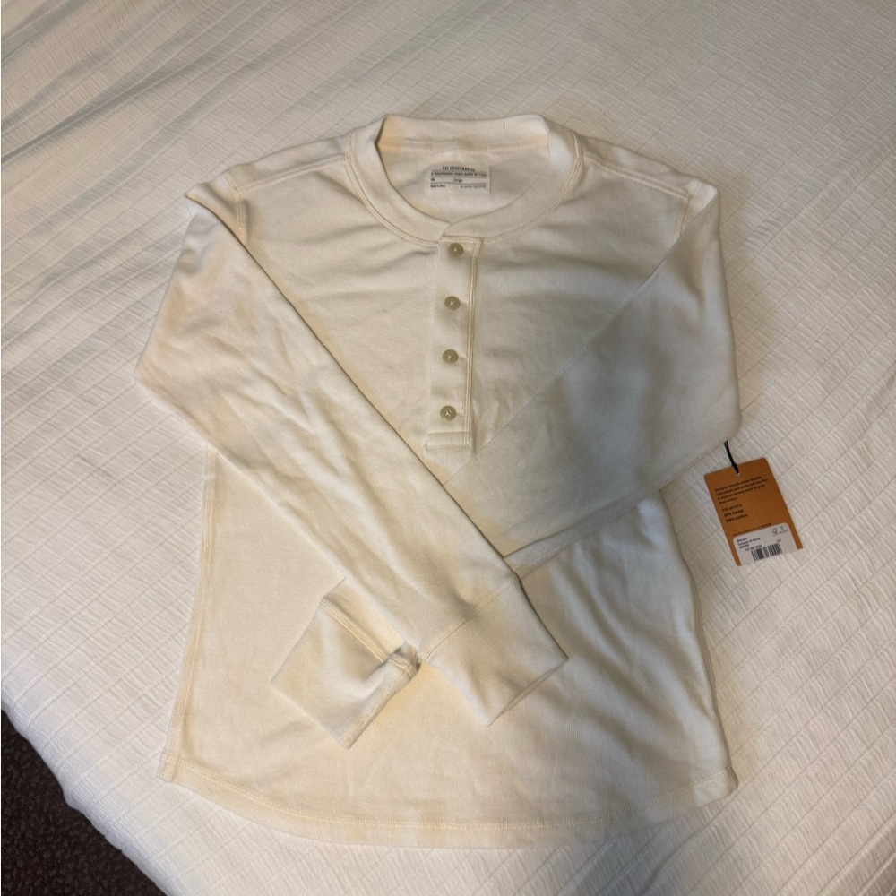 REI Women’s Hemp & Organic Cotton white long Sleeve Henley Top Size L